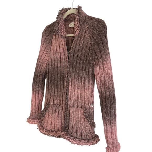 Vintage Huinay Wool Zip Sweater Pink Ombre Fringe Hem Ecuadorian Knit Sz Medium - Picture 16 of 16